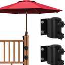 EliteShade USA Full Aluminum Non-Rust Deck Umbrella Mount, Heavy Duty Metal Patio Umbrella Base Stand, 2 Piece Outdoor Umbrella Holder for Deck Railing, Black