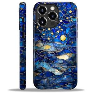 NONMY Compatible with iPhone 16 Pro Case,Hybrid 2-Layer Hard Shell Silicone Case Scratch Resistant Shockproof Cover Aesthetics Stained Glass Stars Moon
