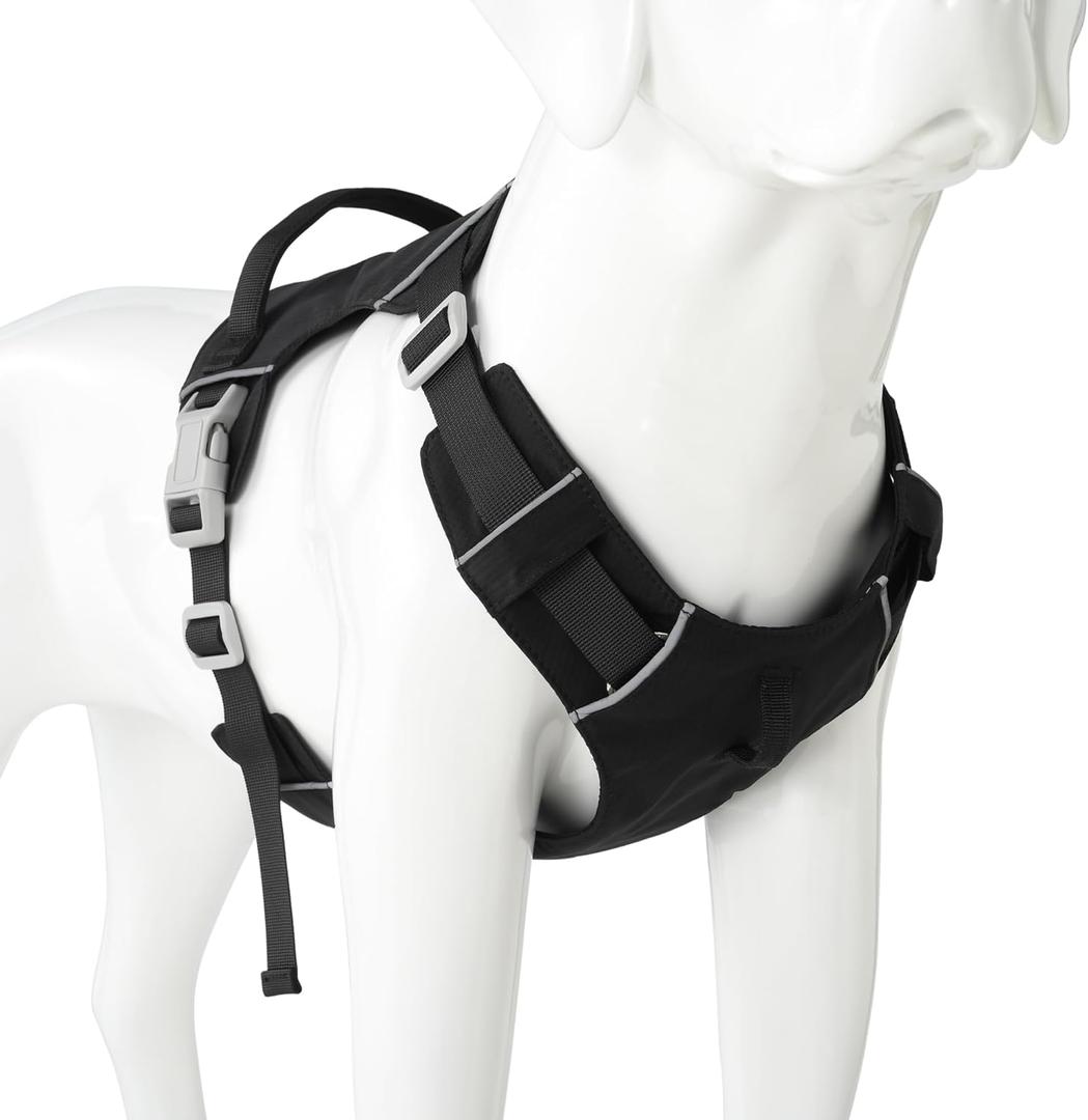 Mile High Life No Pull Dog Harness with Reflective Stripe, Adjustable Easy Get on Lightweight Harness for Small Medium Large Dogs Walking Running Training (Black, M Chest 18"-25")