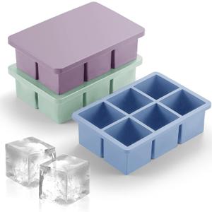 Nax Caki Ice Cube Trays 3 Pack - Large Size Silicone Ice Cube Molds(3 color) for Whiskey Ice Cube Maker for Cocktail Old Fashioned Ice Cube Tray