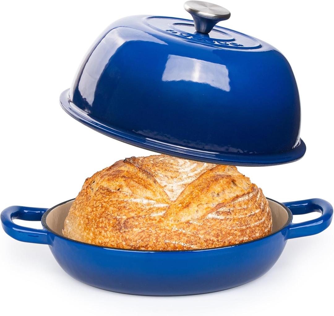 Enamelled Cast Iron Dutch Oven Pot  Dutch Oven For Sourdough Bread Baking  Cast Iron Bread Pot  Dark Blue, 6 Quarts, 22cm  by Nuovva