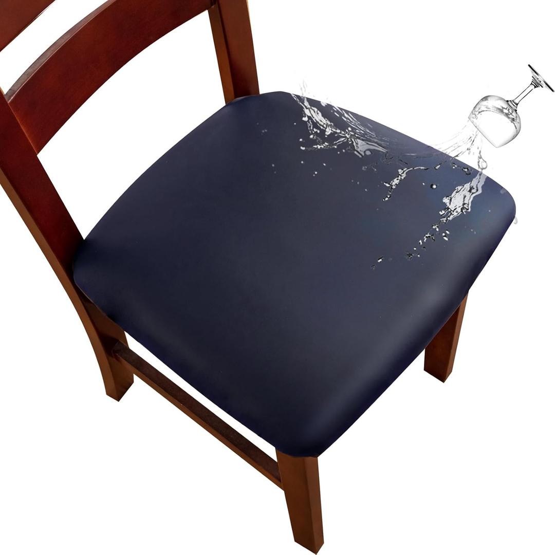 Genina Waterproof PU Leather Seat Covers for Dining Chairs,Chair Seat Covers Set of 6, Stretchable Dining Room Chair Seat Covers for Chair Protector Slipcover for Kitchen