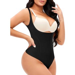 Womens Shapewear Bodysuit Body Shaper Thong (Small, Pure Black)