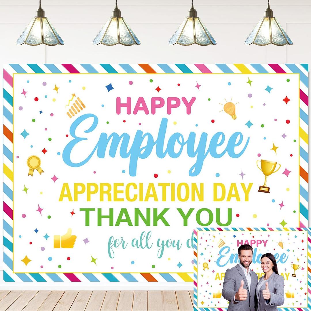 Employee Appreciation Decorations Banner Backdrop Happy Employee Appreciation Day Photography Backdrop Thank You Staff Wall Party Decor Supplies for Office (70x40 inch (6x4FT))