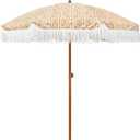 AMMSUN 7ft Patio Umbrella with Fringe Outdoor Tassel Umbrella UPF50+ Premium Steel Pole and Ribs Push Button Tilt, Retro Bohemian