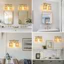 Bathroom Vanity Light, Gold Wall Fixture Over Mirror, Amber Glass Shade Lighting with Bulbs Included for Bedroom & Living Room, 2-Lights