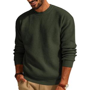 PJ PAUL JONES Mens Sweater Crewneck Knit Sweaters Casual Waffle Pullover Sweater for Men (Large, Army Green)