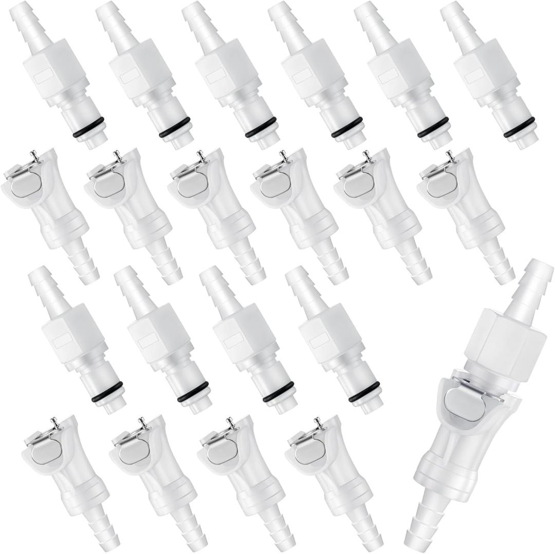 Chunful 20 Pcs 1/4" Quick Disconnect Connect Hose Barb Insert Fittings Plastic Male Female Coupling Connector 10 Female and 10 Male Connectors