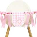 Pink Ribbon Bow 1/2 Birthday Banner - Sweet 6 Months Birthday Party Decorations,Pink White Gingham Bow Bohemian Garland,Half Way to One Cake Smash,Scalloped Banner Photo Props