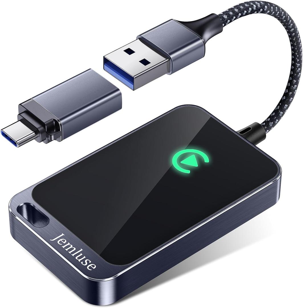 Jemluse Wireless CarPlay Adapter for Apple iPhone - Multi-User Seamless Connection for Convert Wired to Wireless Car Play Adapter - No Latency from iOS 10+ to Screen w/USB C (Gray)