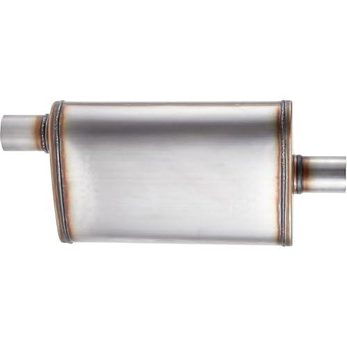 Floshine Universal Stainless Performance Exhaust Muffler, 3 inch Offset Inlet Center Outlet muffler, straight through