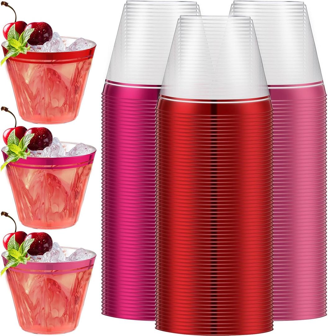 Gejoy 60 Pcs 9 oz Wedding Rimmed Swirl Plastic Cups Disposable Wine Glasses Hard Plastic Clear Drinking Cups for Wedding Tumbler Engagement Single Party Supplies