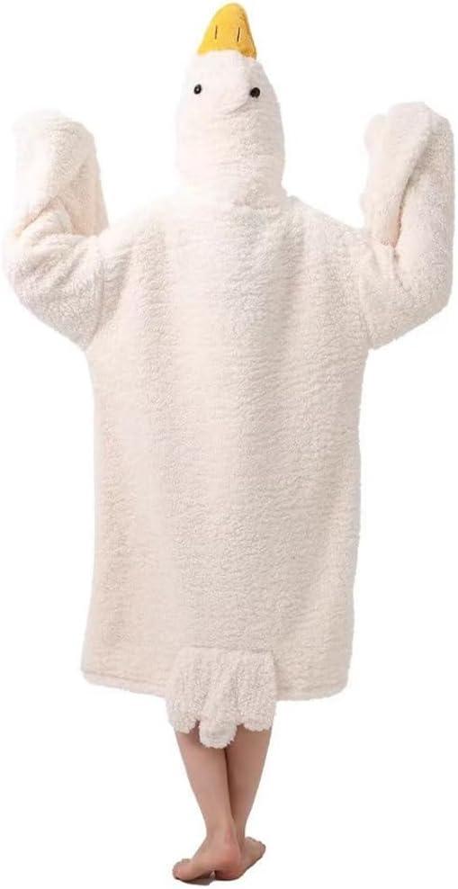 Goose Blanket Hoodie Onesie Adult & Kid,Oversized Warm Duck Wearable Hoodie Blanket with Sleeves,Cozy Sleeping Bag (Small, White)