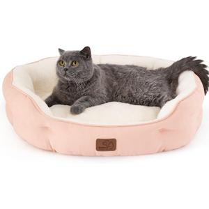 Bedsure Dog Beds for Small Dogs - Round Cat Beds for Indoor Cats, Washable Pet Bed for Puppy and Kitten with Slip-Resistant Bottom, 25 Inches, Peach Pink