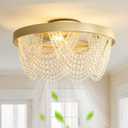 Crystal Caged Ceiling Fans with Lights Flush Mount, 20 inch Crystal Fandelier Ceiling Fan with Light and Remote, Chandelier Modern with Lights for Bedroom, Dining Room, Living Room