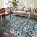 Blue Area Rug for Living Room 8'x10' Washable Vintage Farmhouse Big Large Boho Distressed Carpet Rugs for Bedroom,Light Blue and Cream Polyester Rayon Cotton Blend