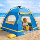 Baby Beach Tent Pop Up Sun Shelter with UPF 50+ UV Protection, Silver-Coated Interior, Breathable Mesh Ventilation, Easy Setup, Wind-Stable Beach Shade for Infants & Toddlers (Coastal Blue & Sunshine Yellow)