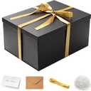 Mefleet 16x12x8 Inches Large Gift Box with Lid for Presents Big Deep Black Gift Boxes 1 Pack for Christmas, Birthday, Valentine's Day,Mother's Day Presents - Contains Crinkle Paper,Ribbon and Card