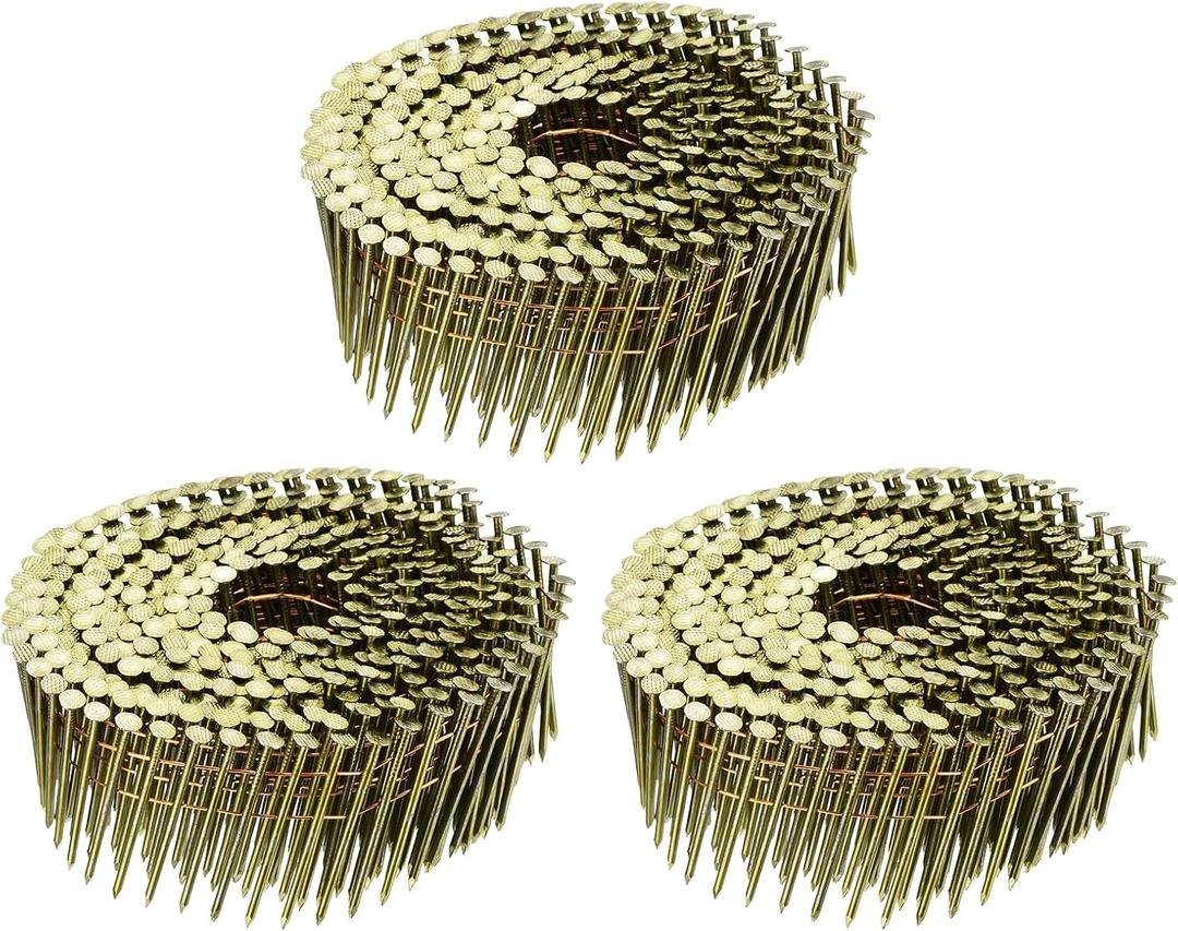 uxcell 1200 Count Siding Nails 1-3/4" x 0.083" 15-Degree Ring Shank Full Round Head Collated Wire Coil-for Lath and Sheathing Materials