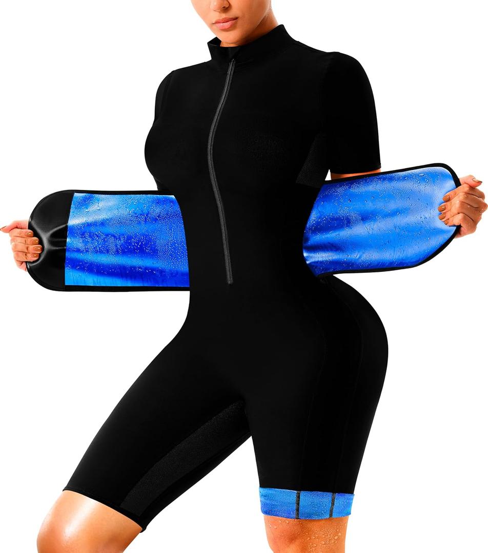 LMCOB Sauna Suit For Women Waist Trainers For Women Belly Fat Full Body Jumpsuit Adjust Waist Breathable Underarm, XXL