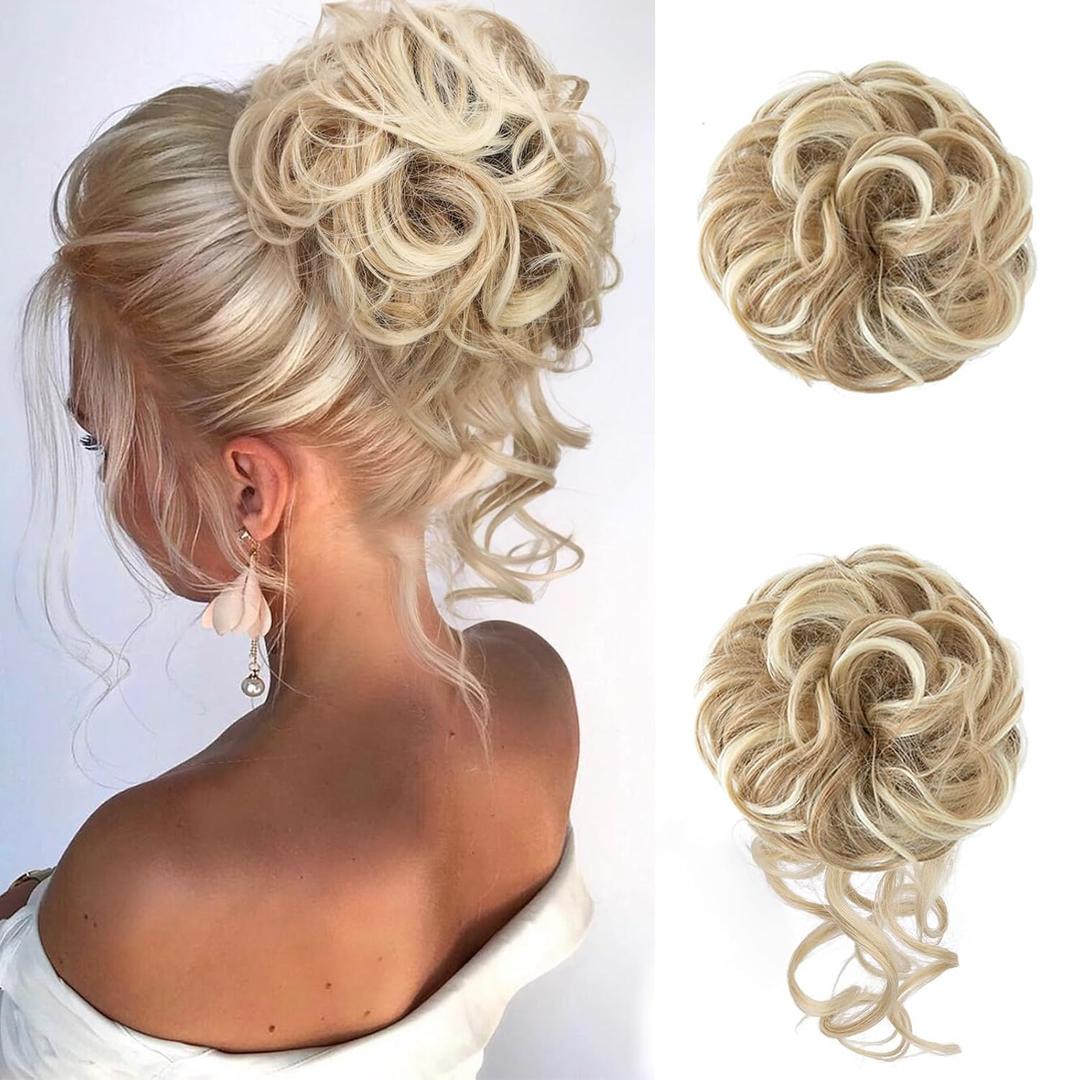 2PC Messy Bun Scrunchies for Women's Hair Bun Extension Ponytail Synthetic Updo Hair Piece for Girls Hair Chignon for Daily Wear (Dirty Blonde)