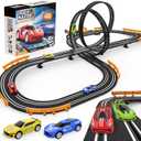 Slot-Car-Race-Track-Sets for Boys Kids, Battery or Electric Race Car Track with 4 High-Speed Slot Cars, Dual Racing Game 2 Hand Controllers Circular Overpass Track, Toys Gifts for 6-8 8-12 Boys Girls (Black)