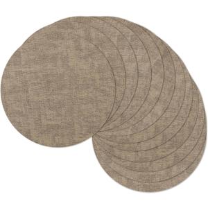 13" Round Placemats Set of 12, Reversible Faux Leather Heat Resistant Table Mats, 100% Waterproof Oilproof Wipeable Table Protective Placemats for Vinyl, Washable for Indoor (12, Light Coffee)