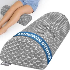 5 STARS UNITED Knee Pillow for Back Sleeping  Memory Foam Cushion for Sciatica Pain Relief  Under Leg Support for Sleeping on Back  Large Half Moon Bolster for Bed, Grey