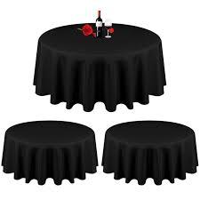 3 Pack Black Tablecloths for Round Tables 120 x 120 Inch,Wrinkle Resistant Polyester Table Cloth,Polyester Fabric Table Covers for Wedding, Party, Banquet