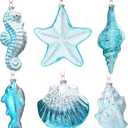 6pcs Coastal Christmas Ornaments Beach Theme Christmas Decor Seahorse Starfish Nautical Marine Xmas Tree Hanging Ornament for Holiday Party Beach House Decorations