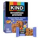KIND Breakfast Protein Bars, Peanut Butter Banana Dark Chocolate, Gluten Free, Low Sodium, Healthy Snacks, 8g Protein, 6 Count (6 Packs of 2 Bars)