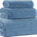 Ring Spun Terry Microfiber Bath Towel Set, 3 Piece, Oversize, Quick Dry, Lint Free, Includes Bath, face, and Hand Towels (Blue)