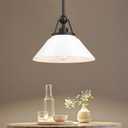 White Pendant Light Fixture, HWH Modern Kitchen Island Light Fixtures 12 Inch, 1-Light Hanging Lighting for Dinning Room Schoolhouse, Black Metal and White Opal Glass Shade, 5HYS89MIL-G BK