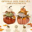 2Pcs 14"Large Stacked Pumpkin Tower Decor, Coffee&Orange‑Red Hard Foam Artificial Pumpkin Topiaries with Maple Leaves Wheat, Harvest Fall Ornament for Halloween Thanksgiving Table Porch Decor