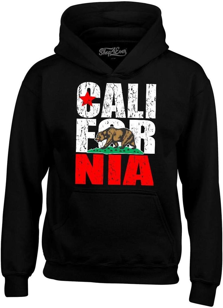 shop4ever California State Flag Bear Hoodie Sweatshirts (Small, Black)