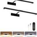 EZVALO Picture Light for Wall, 16'' Black Rechargeable 4800mAh Battery Lights Wireless Remote, Dimmable Magnetic LED Art Painting Light with 3 Color Temperatures, Display for Gallery, Living Room(2P)