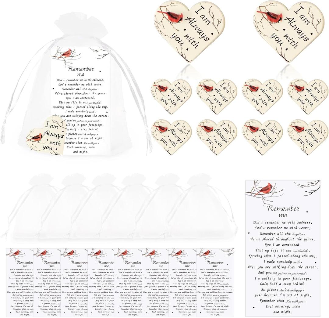 50 Sets Funeral Favors, Celebration of Life Decorations with Pocket Hug Token Funeral Prayer Cards and Organza Bags, Cardinal Memorial Gifts for Celebration of Life Ideas Favors