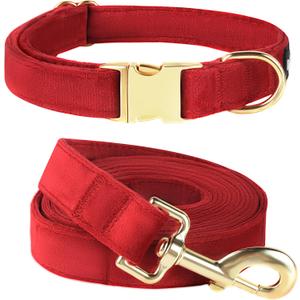 PetiFine Dog Collar and Leash Set, Adjustable Red Dog Collar, Super Soft Velvet Leash with Metal Buckle for Small Medium Large Breeds (Medium ( 14"-20"))