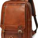 LANNSYNE Vintage Genuine Leather Backpack For Men Fits up to 15" Laptop Travel Hiking Rucksack
