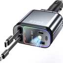 4 in 1 Retractable Car Charger with Starry Light,69W USB-C Fast Car Charger, for iPhone 17/16/15/14/13/12/11, Android,Pixel,Cigarette Lighter Charger (for Lightning+USB-C)