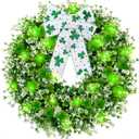 Sggvecsy 17.7 St. Patrick's Day Shamrocks Wreath for Front Door with 30 Green Lights Artificial Greenery Clover Wreath for Irish St. Patrick's Day Decoration Wall Window Indoor Outdoor Home Decor