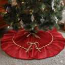 Mini Christmas Tree Skirt Velvet Plush Tiny 20 Inch Ivory White Vintage Christmas Tree Skirts Luxury Miniature Farmhouse Xmas Decorations for Home Party Winter