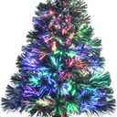 Pre-lit Mini Christmas Tree, Tabletop Artificial Fiber Optic Christmas Trees with Gold Base -24 Inch  (Green)