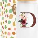 Pack of 2, Frerdui Birthday Gifts for Women, Personalized Gifts for Women, Monogrammed Initial Glass Cup - 16oz Glass Cups w Lids and Straws, Iced Coffee Cup, Personalized Mother Day Christmas Gift