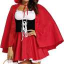 Little Red Riding Hood Women Adult Halloween Costumes with Hood Cape (Medium)