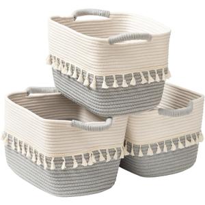 TeoKJ Storage Basket 3 Pack for Organizing, Cotton Rope Baskets for Toy, Clothes, Blankets, Decorative Basket for Living Room, Nursery, Bathroom, White & Gray (white+ Dark Grey)