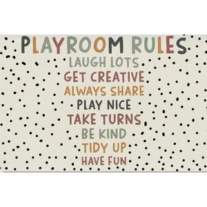 Boho Playroom Kids Hanger With Wood Frame, Classroom Door Hanger, Play Room Rules Wall Art Decor for Kids Play Game Room Bedroom Nursery Home School Playroom Essentials, Nursery Decor, 12X16 Inch