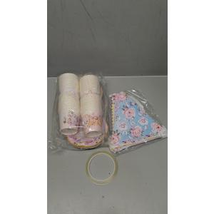 Umigy 98 Pcs Tea Party Decorations 26 ft Floral Paper Bunting 6.5 oz Floral Paper Coffee Cups with Handle and Saucers Blossom Disposable Tea Sets with Tape for Wedding Birthday(Stylish)