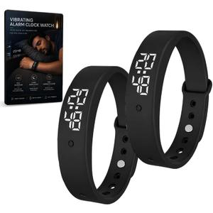 Vibrating Alarm Wristband Heavy Sleepers Adults Wrist Band Shock Clock Watch Bands for Deaf People Silent Bracelet Sleeper Wearable Bed Shaker Sleep Tracker Ring Watches Sleep Apnea (2pcs Black)
