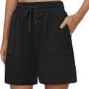 Cowasto Womens Cotton Sweat Shorts Casual Summer Loose Athletic Short Drawstring Waist Lounge Running Shorts with Pockets (4X-Large, Black)